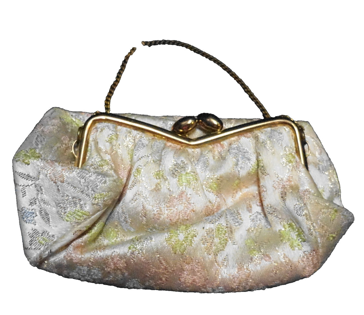 Pale Gold Brocade Evening Bag Pink Green Floral