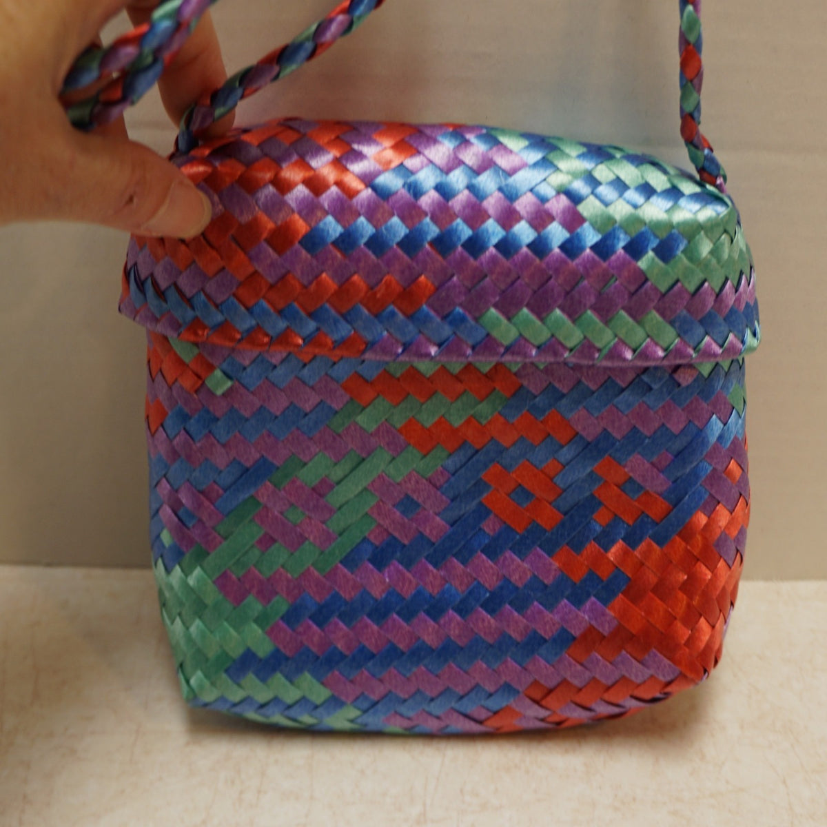 Bright Woven Oaxaca Mexican Clamshell Mini Purse Blue Red Green Purple
