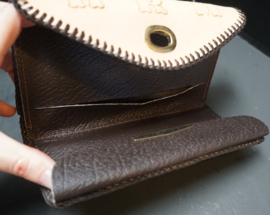 Hand Tooled Leather Light Brown Purse Monkey Palm Tree With Wallet