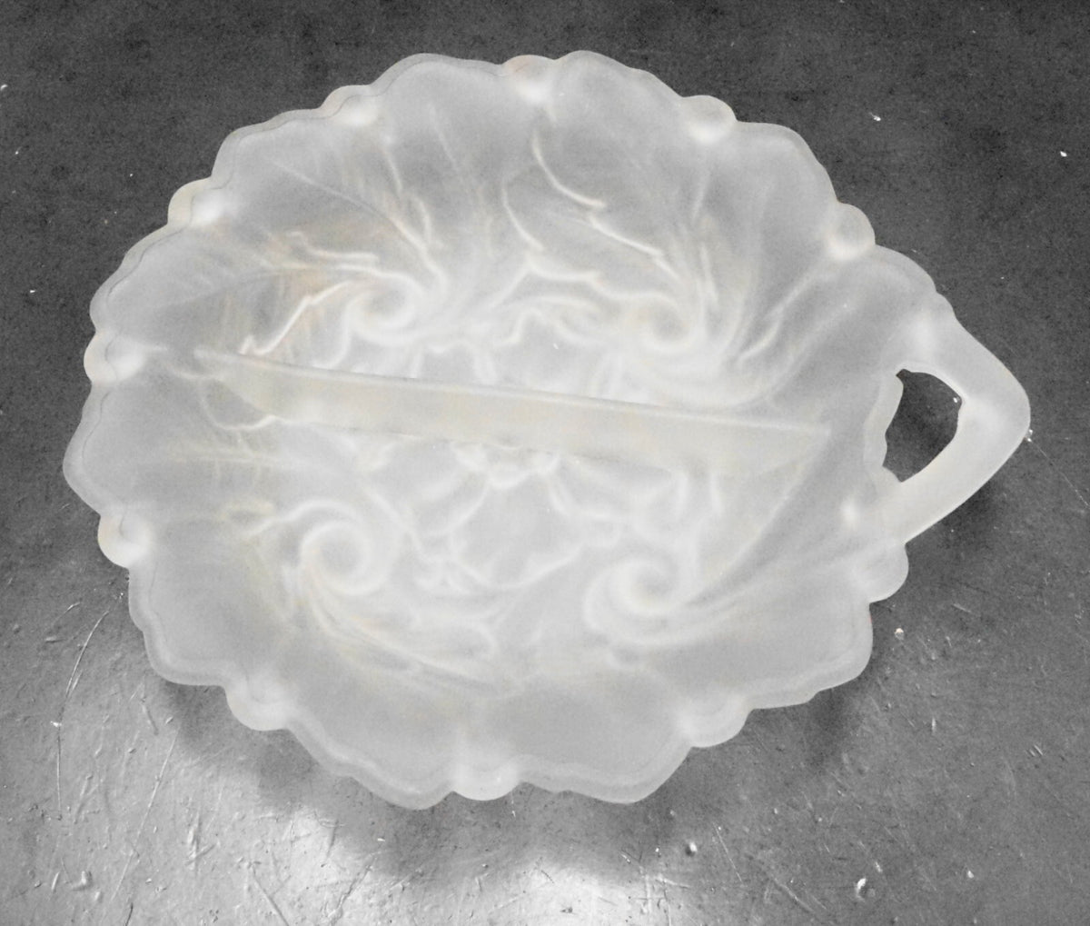 Indiana Glass Wild Rose Clear Satin Frosted Glass Divided Relish