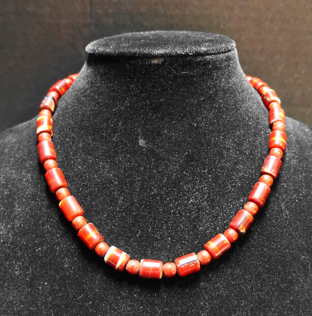 Deep Maroon Red Glass Faux Coral Beads Necklace