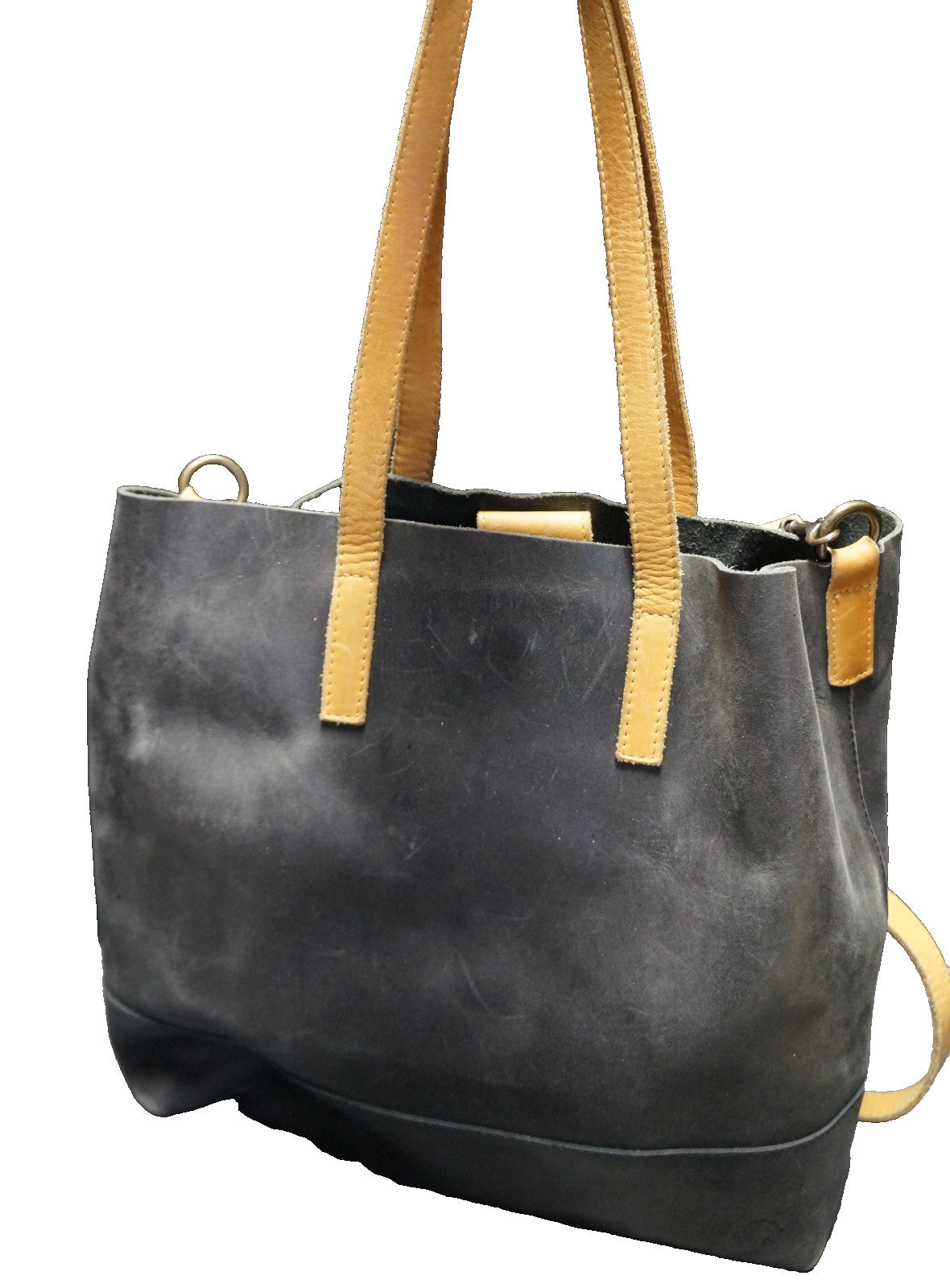 Able Abera Black Cognac Leather Crossbody Tote Purse Made in Mexico