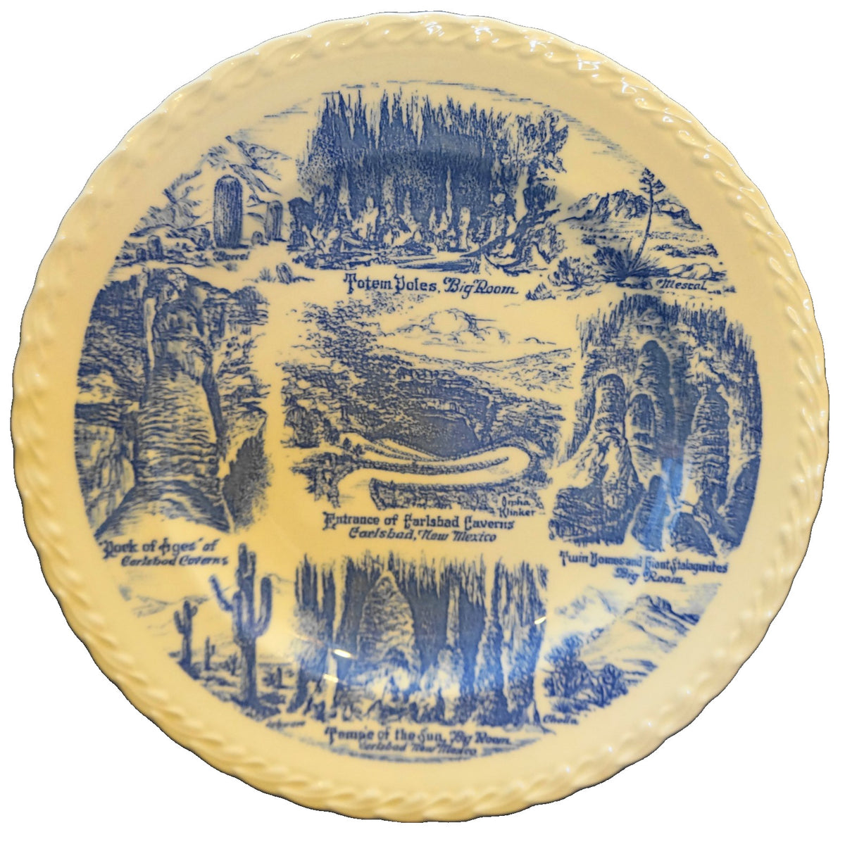 Vernon Kilns Carlsbad Caverns Souvenir Plate Blue Transferware Vintage