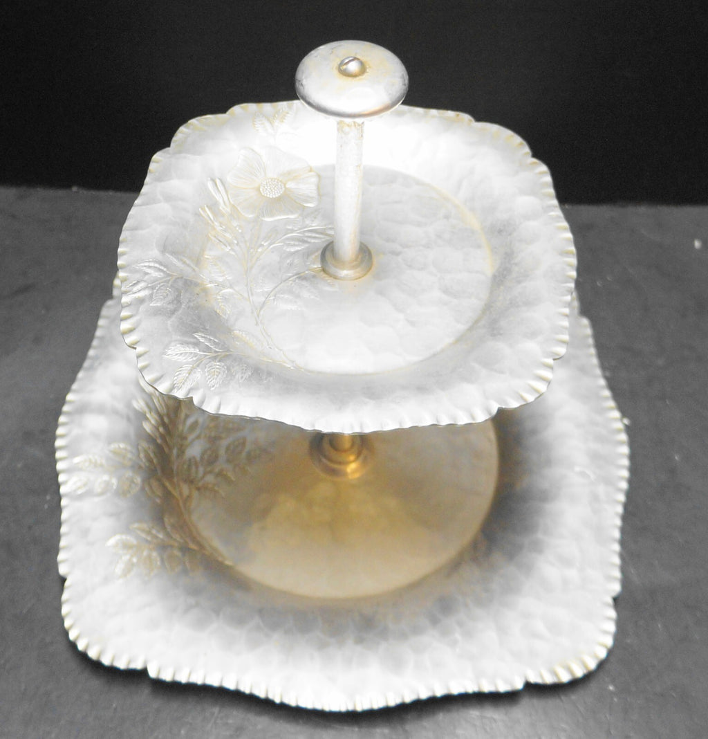 Continental Silver Co. Wild Rose Hammered Aluminum Tidbit Server Two Tier