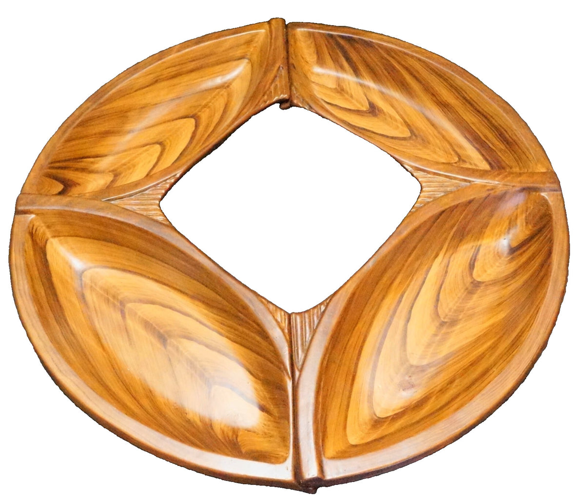California Pottery Hand Painted Wood Grain Look Lazy Susan Tray Pieces