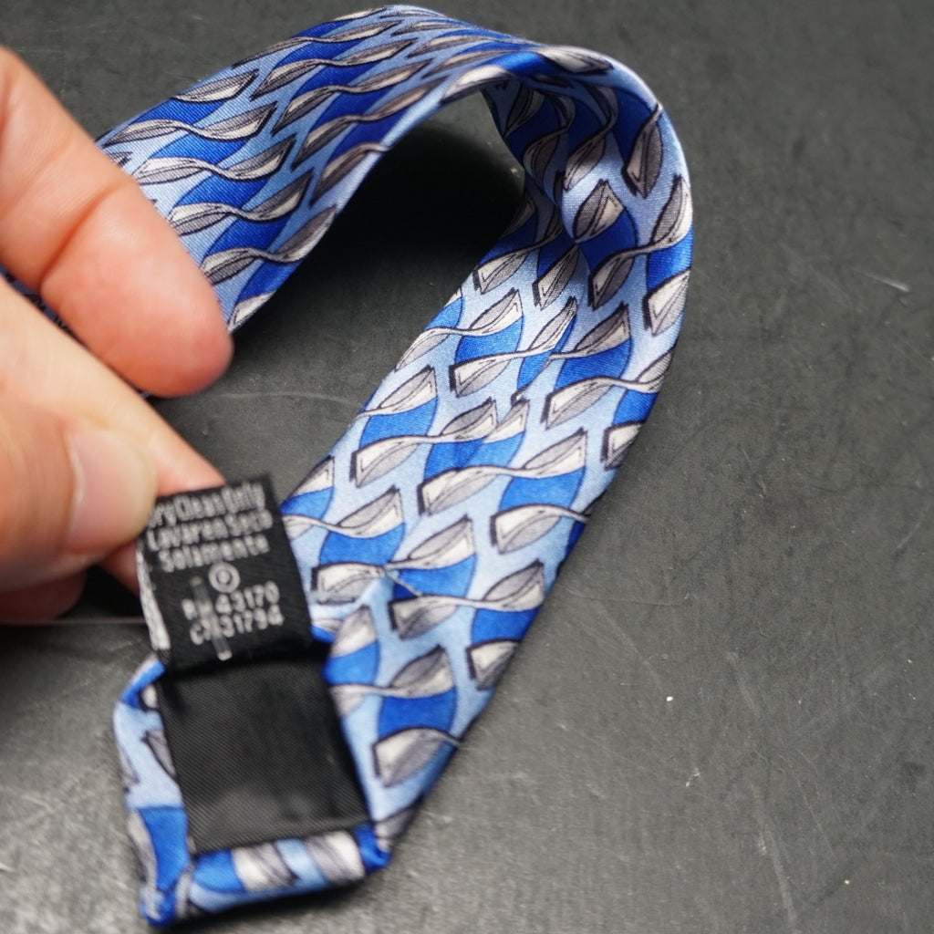 Dockers Blue Gray Wave Ellipse Pattern Skinny Narrow Silk Tie 2000s Vintage