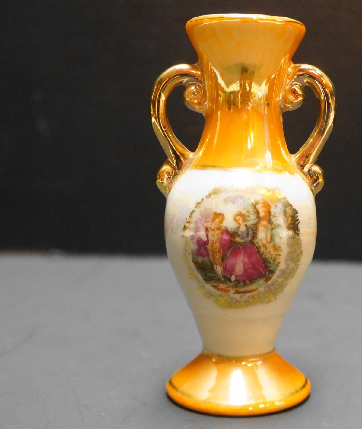 Orange Pearl Lustre Mini Urn Vase Portrait