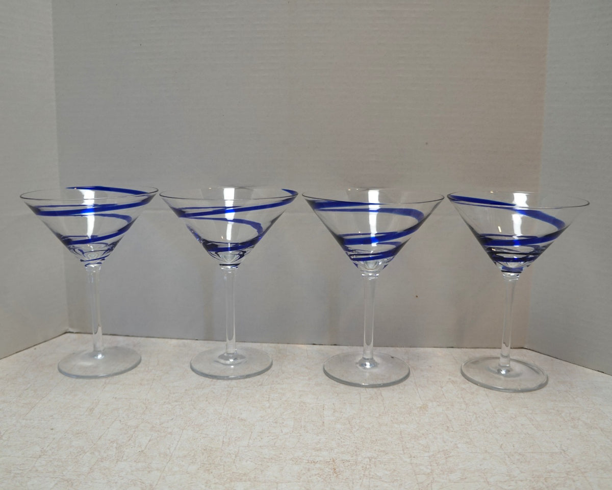 Pier 1 Swirline Cobalt Blue Martini Glasses Set of 4