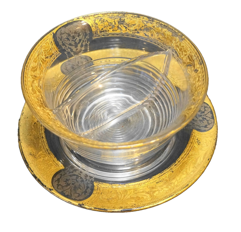 Cambridge Bordero Divided Mayo Condiment Gold Encrusted Floral Etch