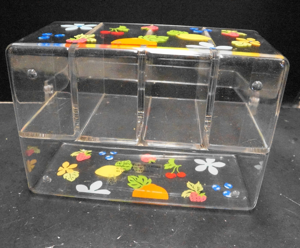 Bright Fruit Flowers Decorated Clear Lucite Divided Basket Taiwan