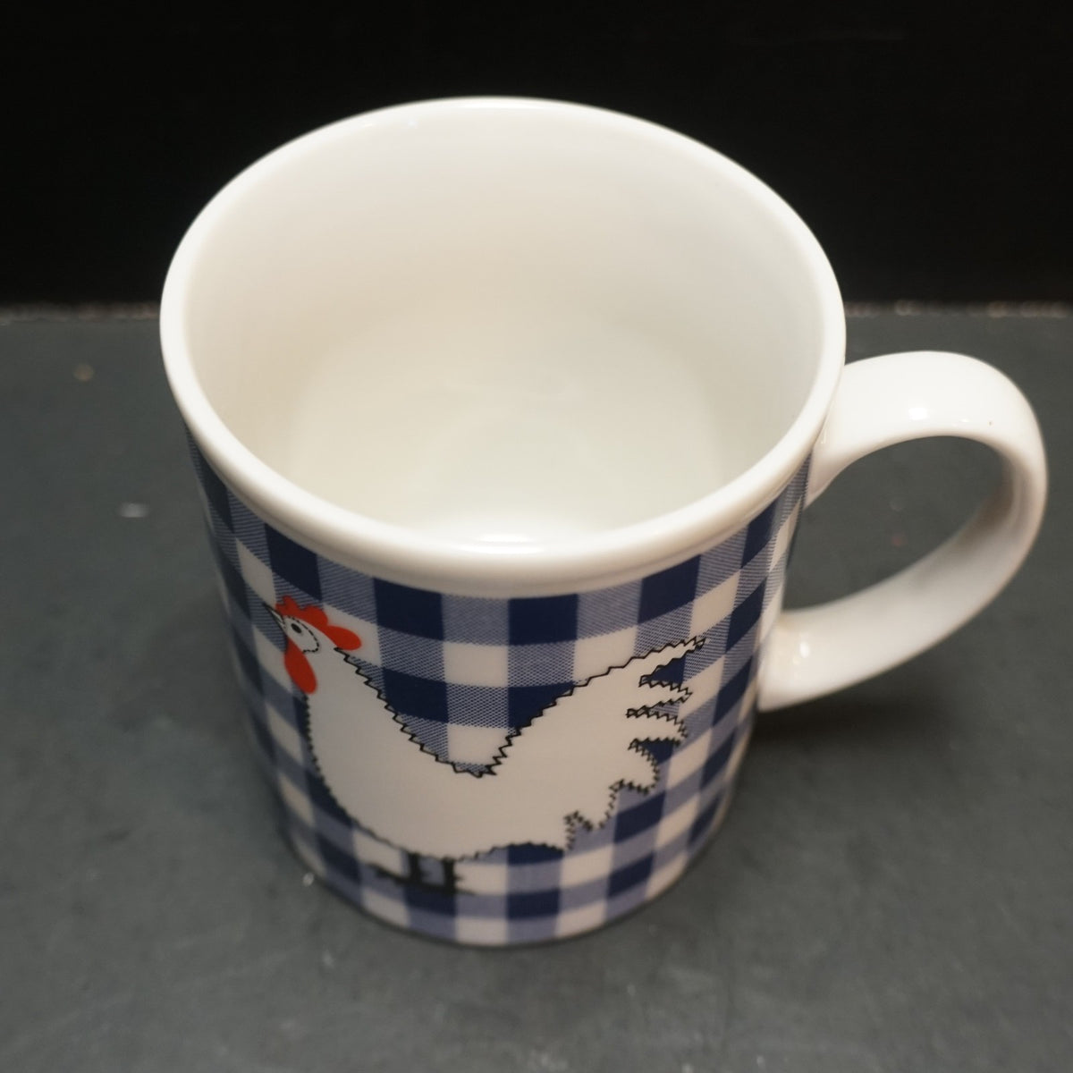 Rosenthal Netter Blue Gingham Plaid Chicken Ceramic Mug 1970s Farmhouse
