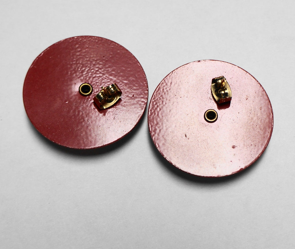 Red White Navy Blue Enamel Round Earrings