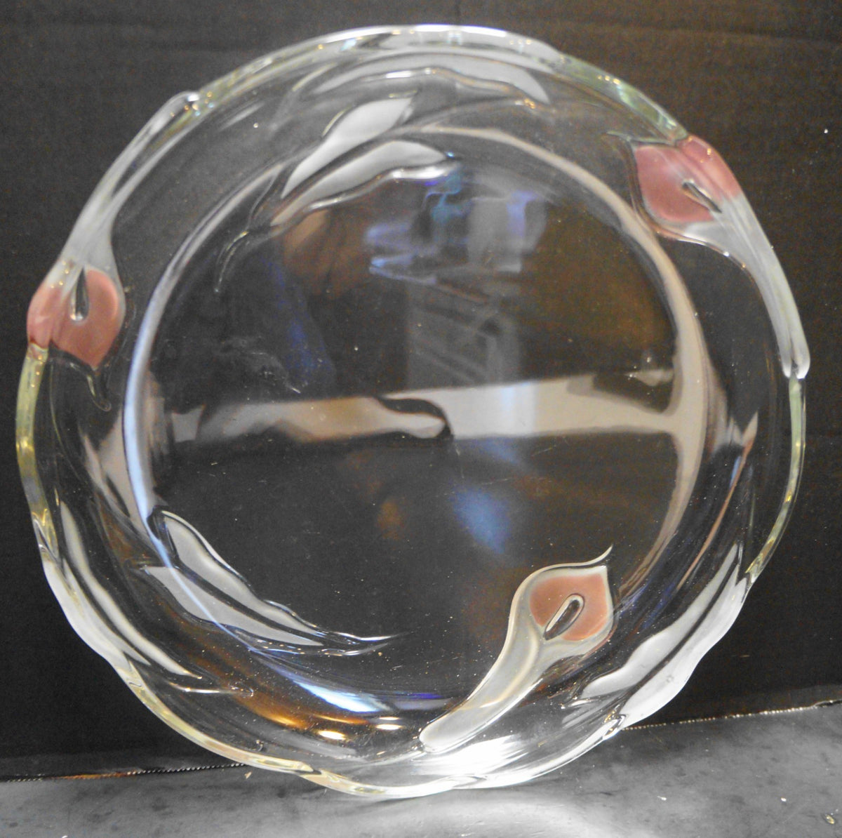 Mikasa Crystal Mayfair Frosted Pink Calla Lily 12 IN Platter Tray