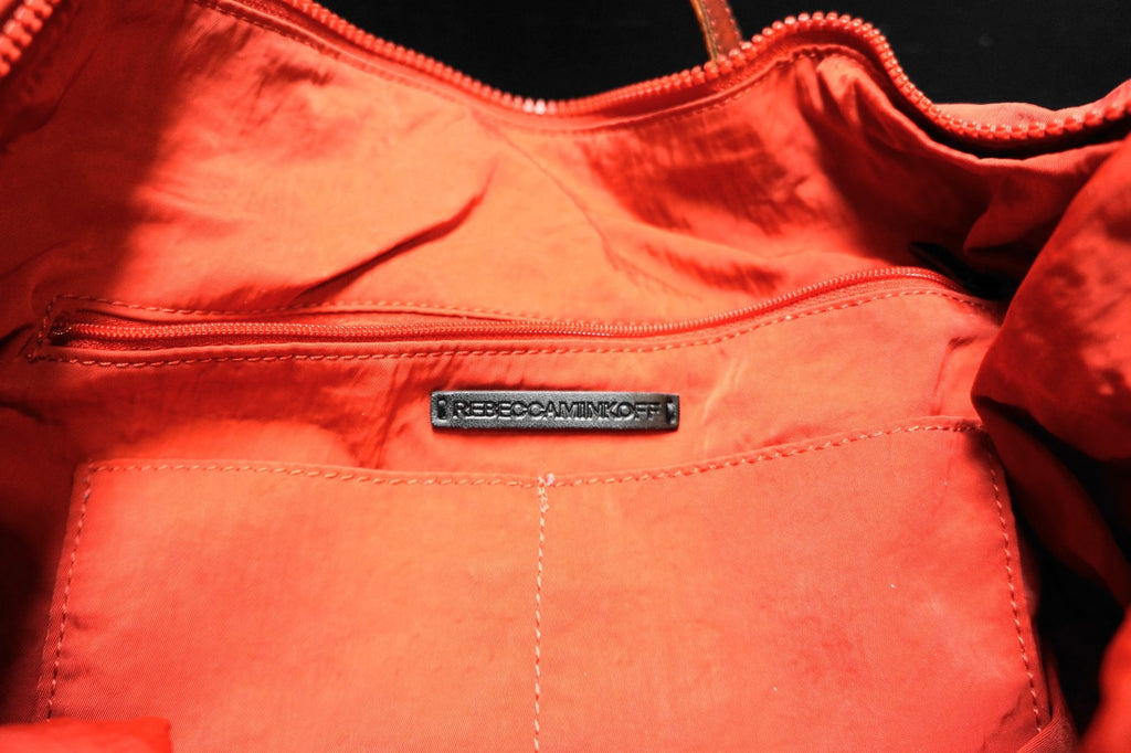 Rebecca Minkoff Red Nylon Tote Bag Zip Top Leather Handles