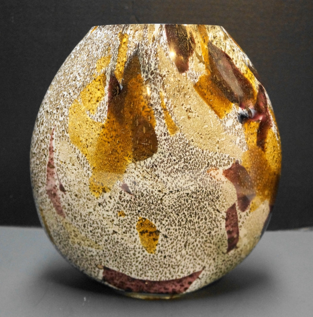 CB2 Alborz Brown Cream Variegated Art Glass Vase Made in India Crate & Barrel