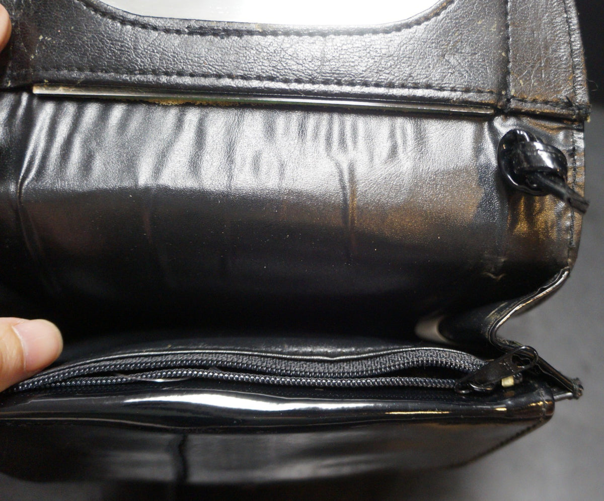 Dover Black Patent Vinyl Envelope Flap Shoulder Bag Clutch