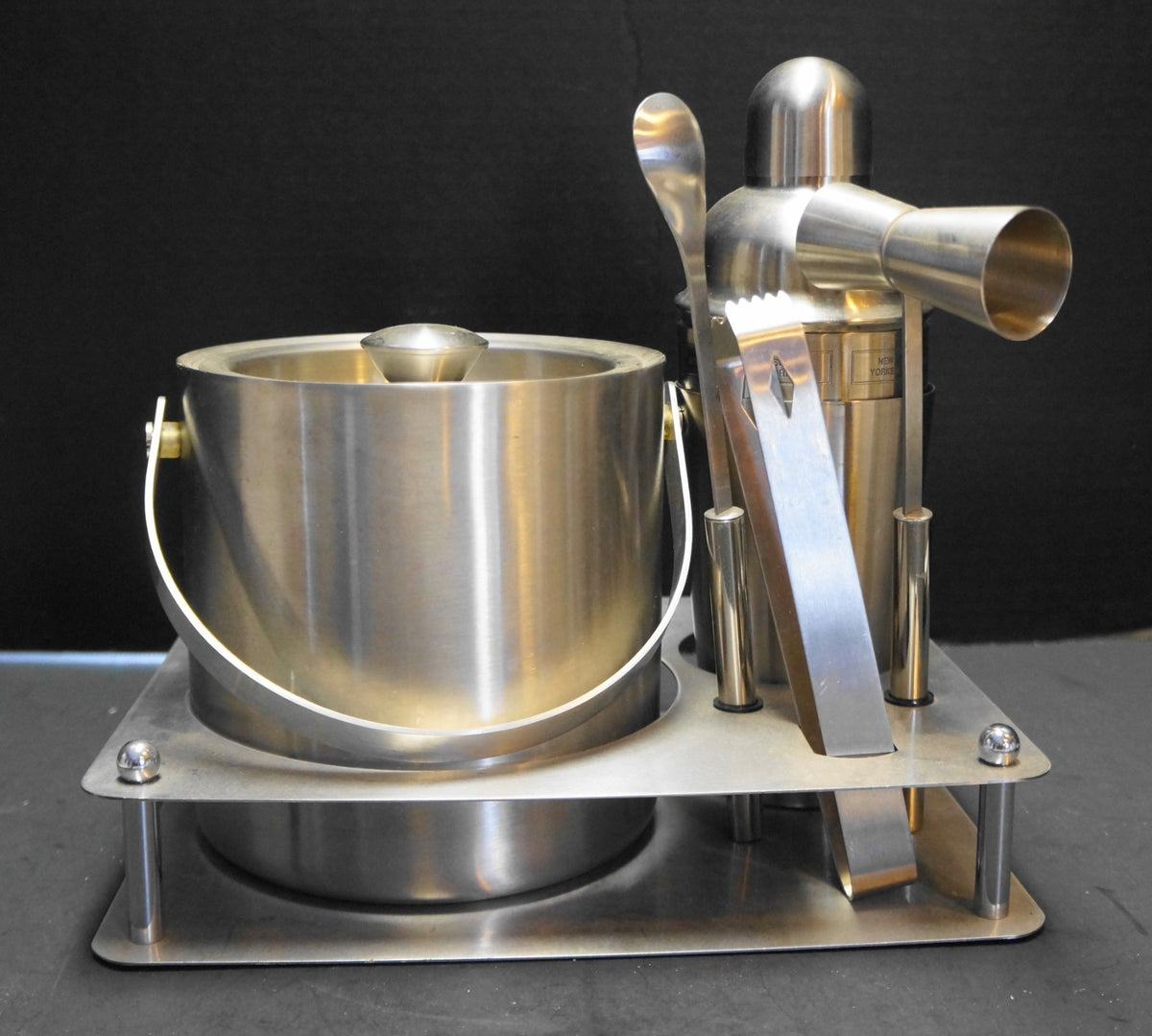 Stainless Steel Cocktail Bar Set 6 Pieces Ice Bucket Shaker Shot Tongs Tray