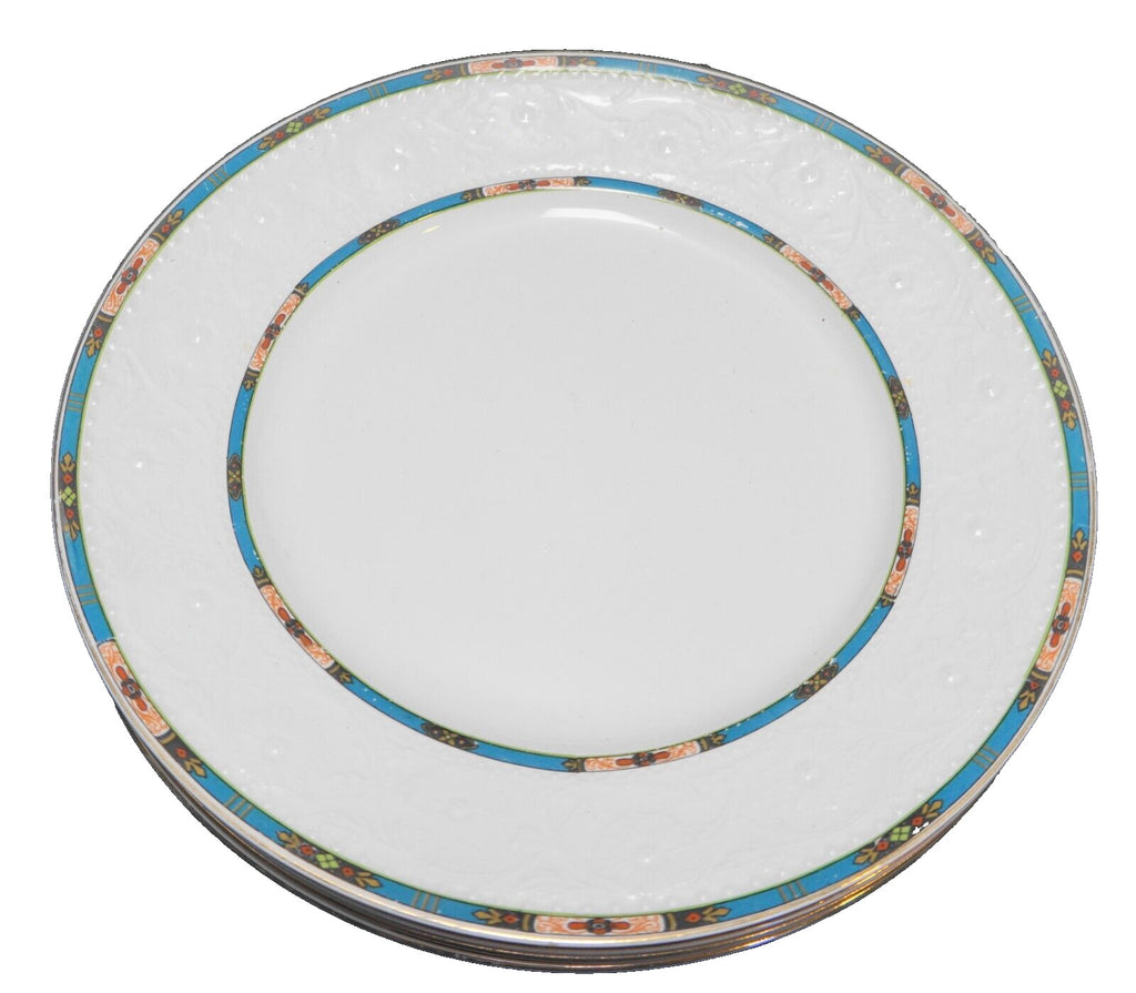 Alfred Meakin Floral Embossed Blue Floral Band Dinner Plates Set of 4 Early 1900
