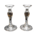 Neiman Marcus Crystal Ribbed Crosshatch Diamond Foot Candle Sticks Pair