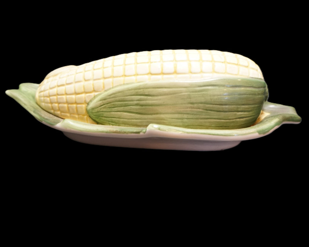 Corn Cob Pottery Covered Butter Dish Unsigned