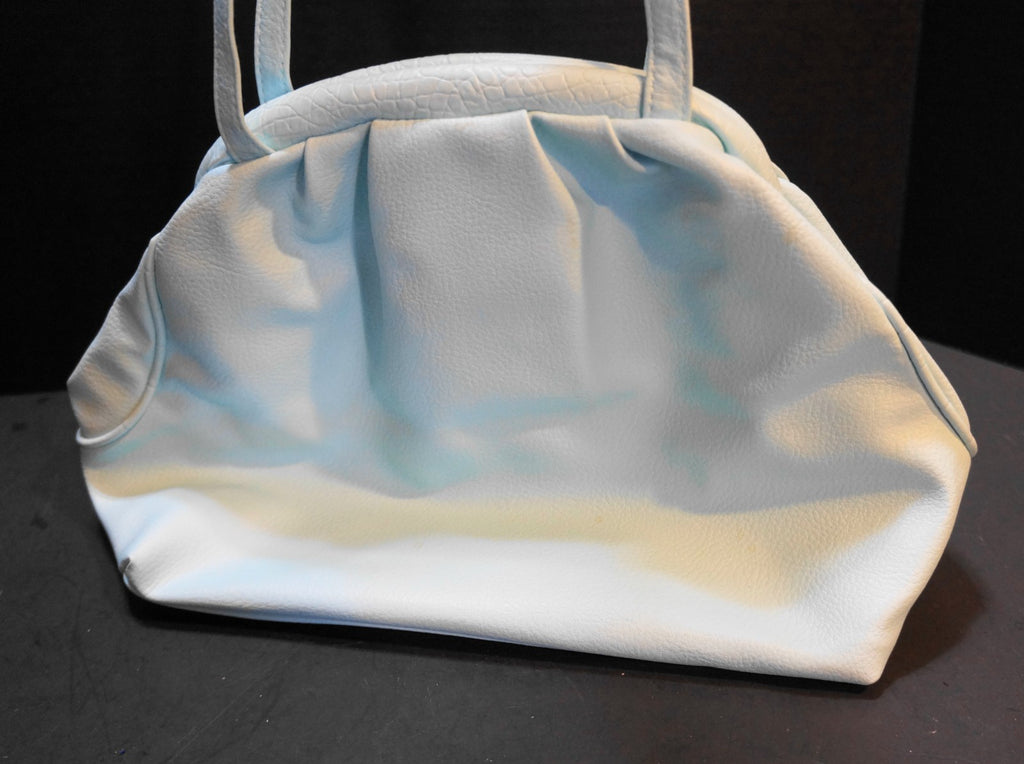 Baby Blue Vinyl Faux Leather Slouchy Purse Shoulder Bag Made in Taiwan 1980s
