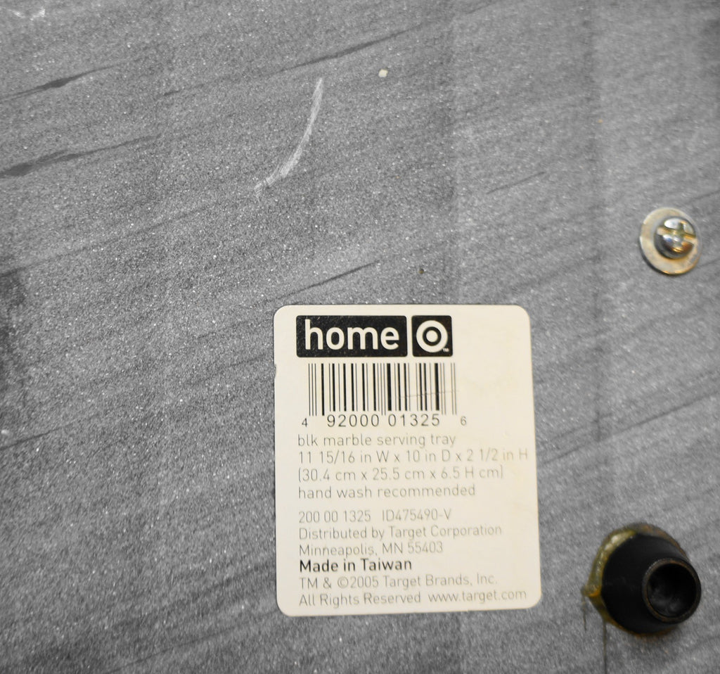 Target Home 2005 Black Gray Marble Tray Chrome Handles Rectangle