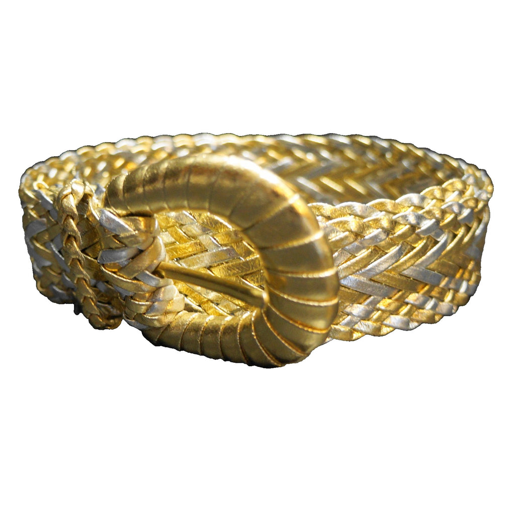 Gold Silver Braided Woven Women's Belt Size Small Taiwan Faux Leather