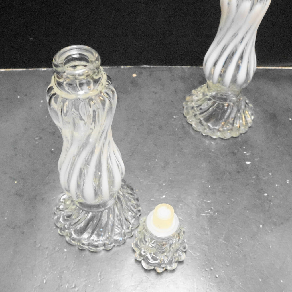 Fenton or Fostoria for Avon Opalique Clear White Opalescent Swirl Candle Holders Cologne Bot