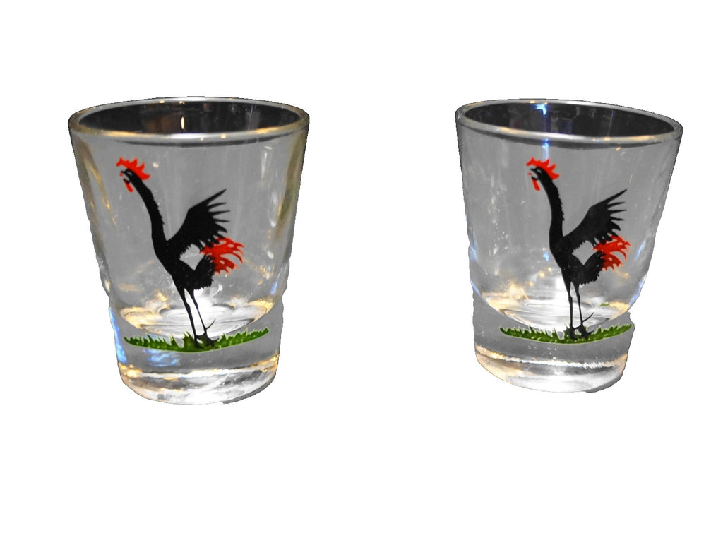 Federal Glass Crowing Rooster Shot Glasses Pair MCM
