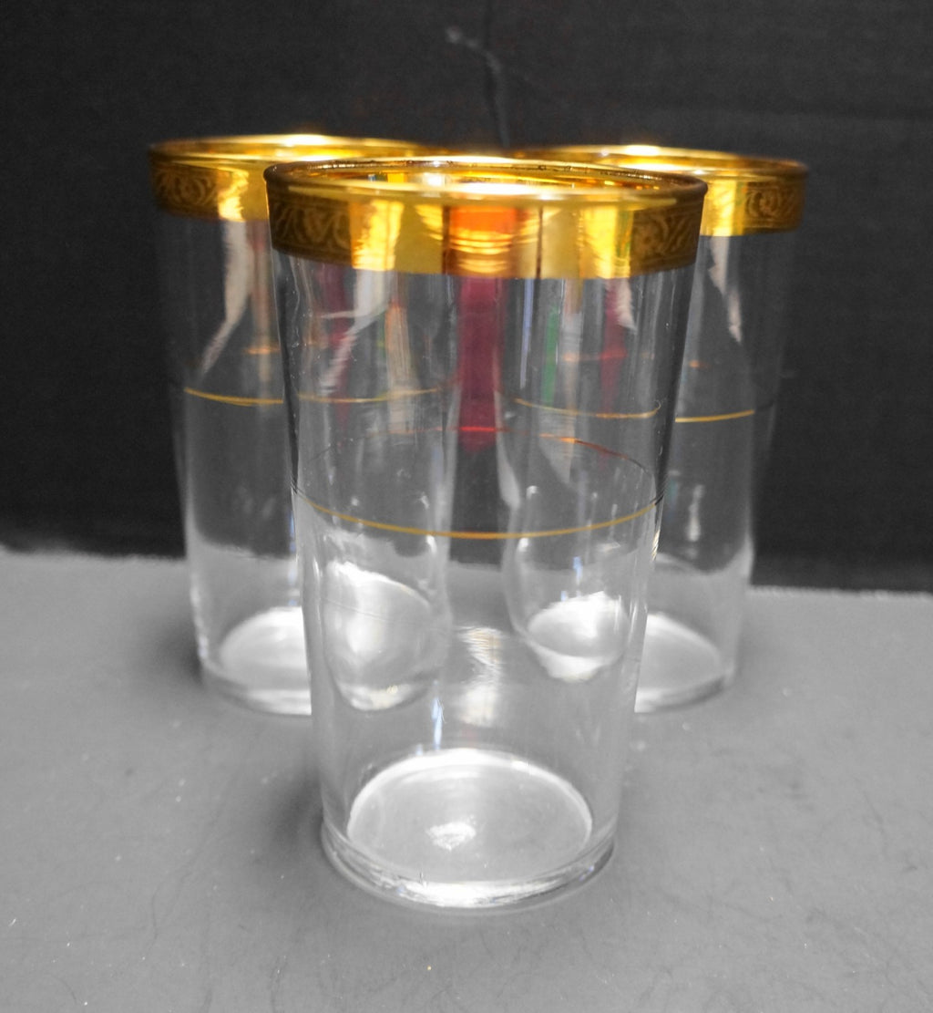 Federal Glass Gold Rim Floral Etched Tumblers Set of 3