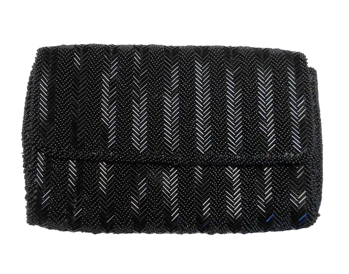 Black Beaded Chevron Evening Bag Clutch Crown Colony Hong Kong