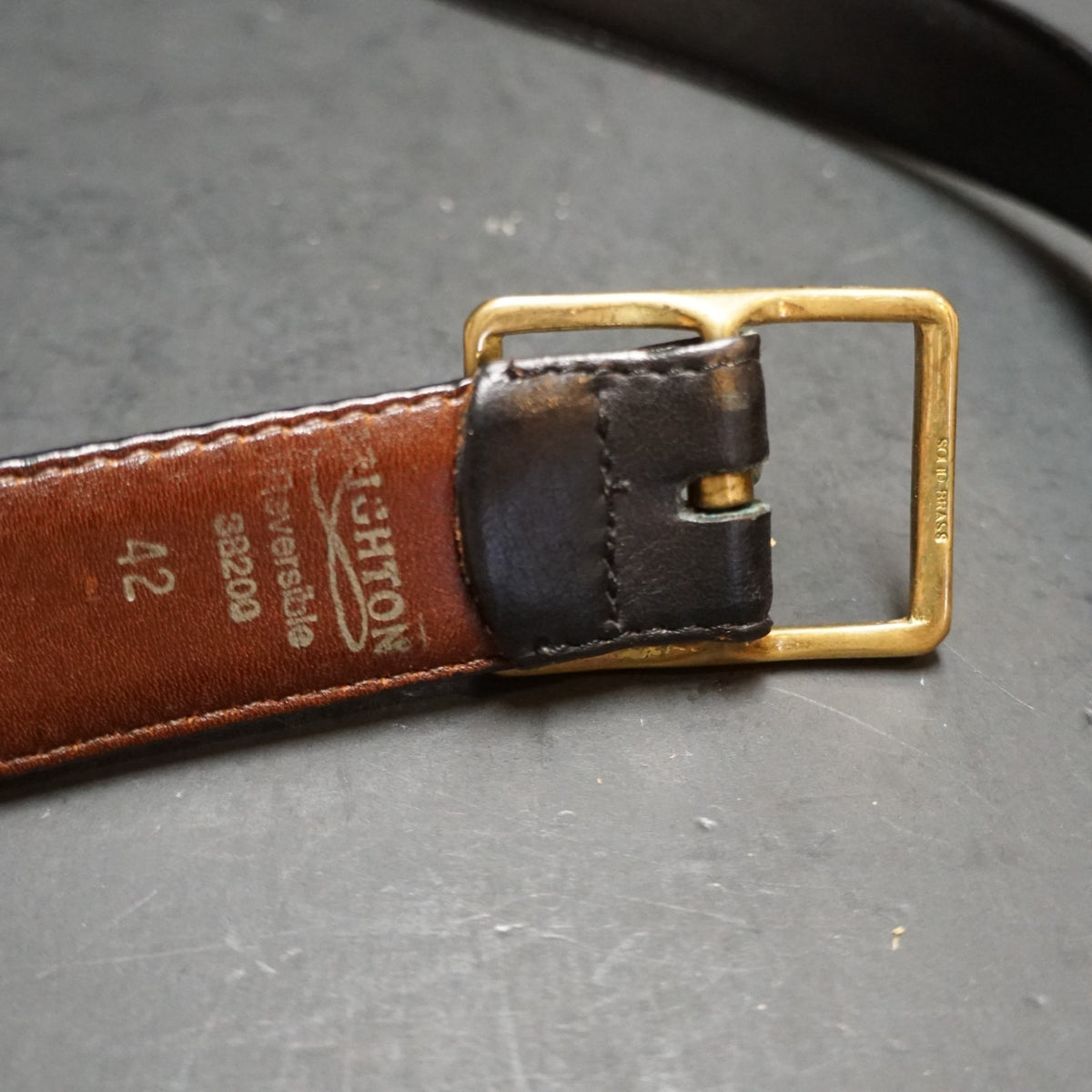 Brighton Black Brown Leather Reversible Belt Brass Buckle Size 42 Men's
