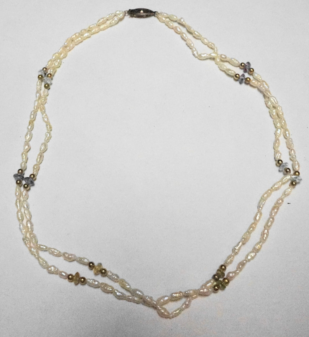 Freshwater Pearl Irregular Rice Grain Beads Double Strand Necklace
