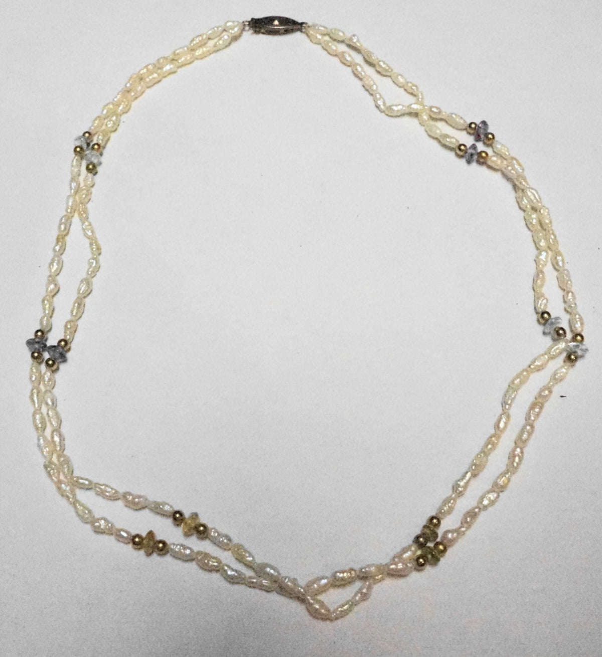 Freshwater Pearl Irregular Rice Grain Beads Double Strand Necklace