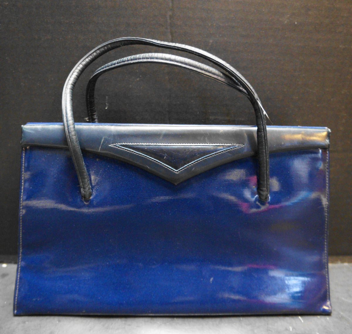 Lennox Bags Navy Blue Vinyl Trapezoid Purse