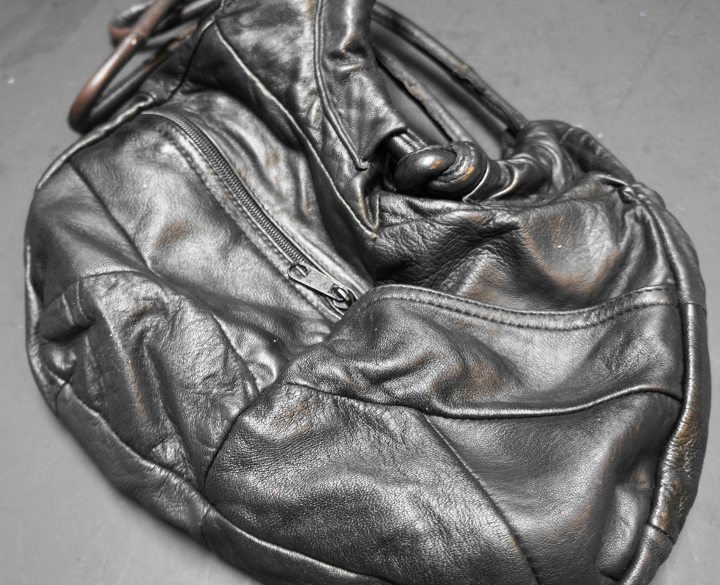 Black Leather Slouchy Hobo Shoulder Bag Purse Made in Mexico
