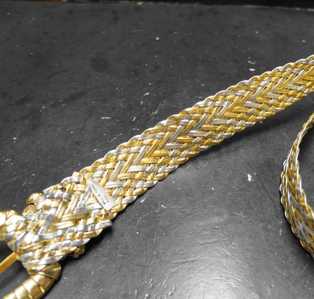 Gold Silver Braided Woven Women's Belt Size Small Taiwan Faux Leather