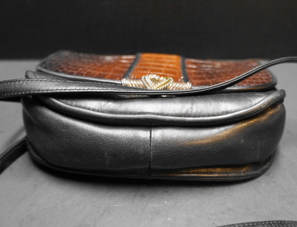 Brighton Black Brown Leather Moc Croc Reptile Embossed Print Small Purse