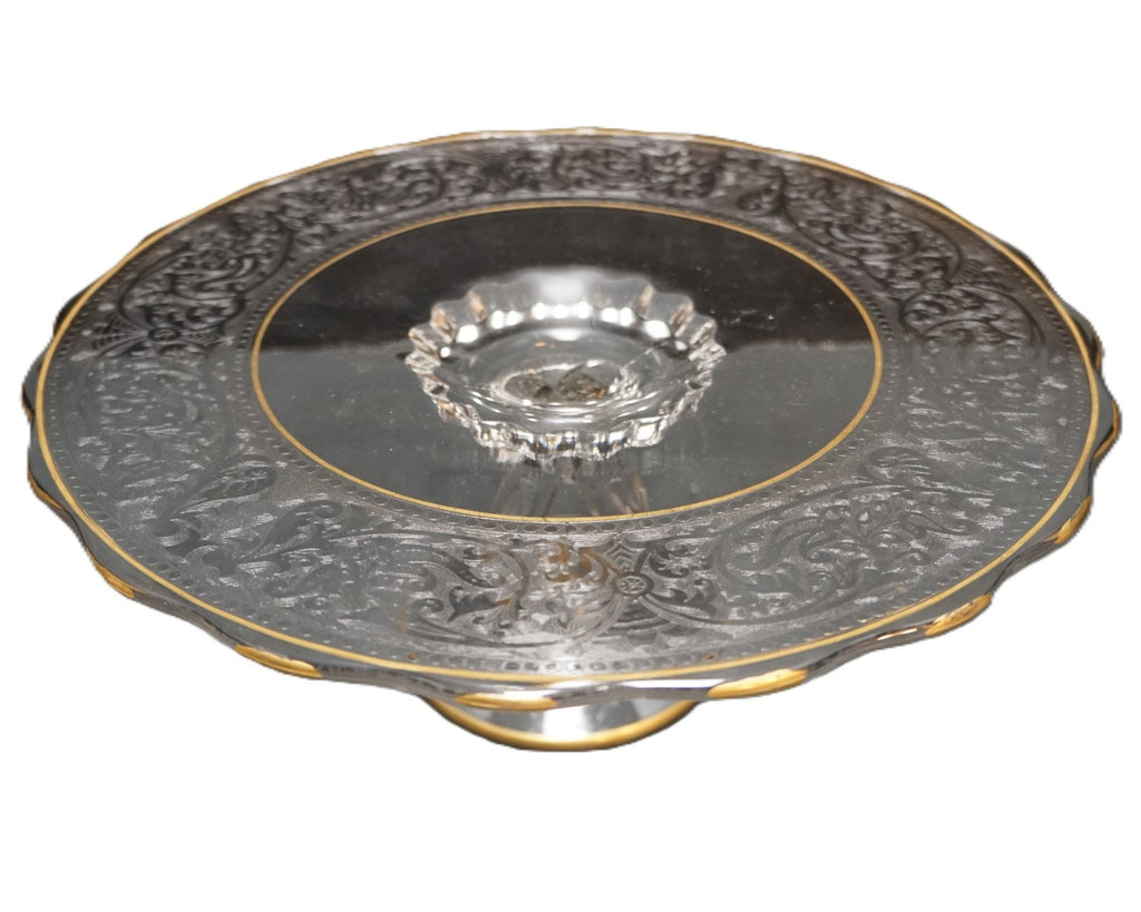 Glastonbury Lotus Gold Brocade Cake Stand New Martinsville Princess Blank