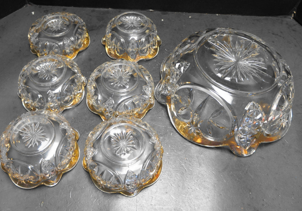 New Martinsville Leaf and Star Berry Bowl Set 7 Pieces EAPG
