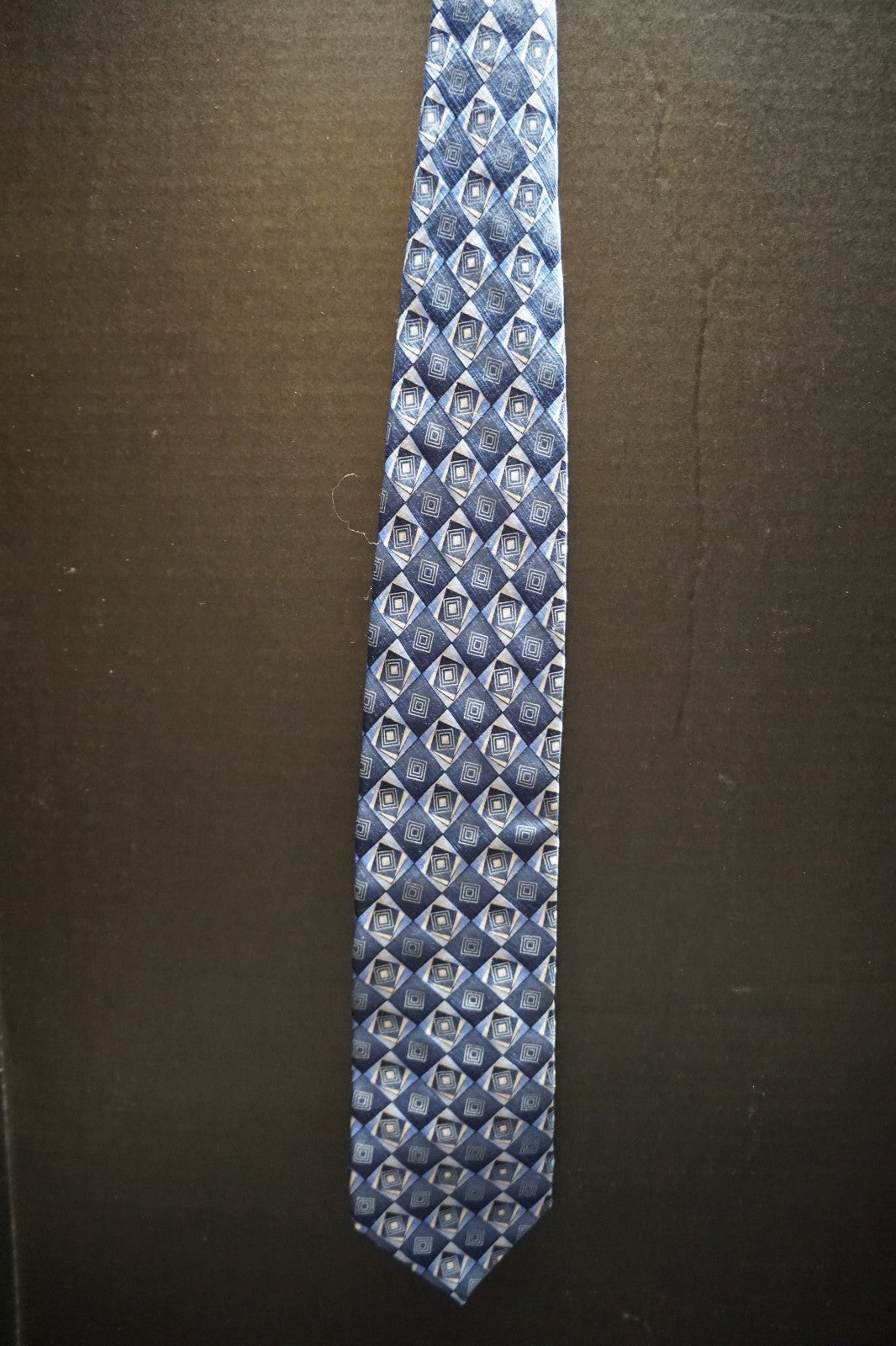 Wembley Blue Abstract Diamond Pane Silk Tie 1990s