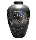 Harris Potteries Black Large 13" Table Vase Cream Incised Leaves