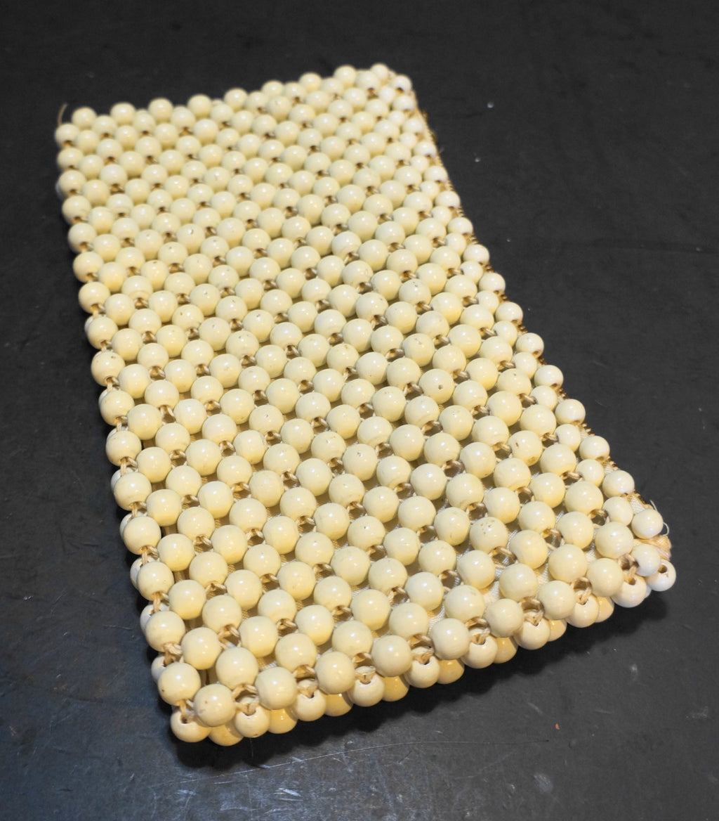 Vintage Cream Wooden Bead Clutch Purse Made in Japan