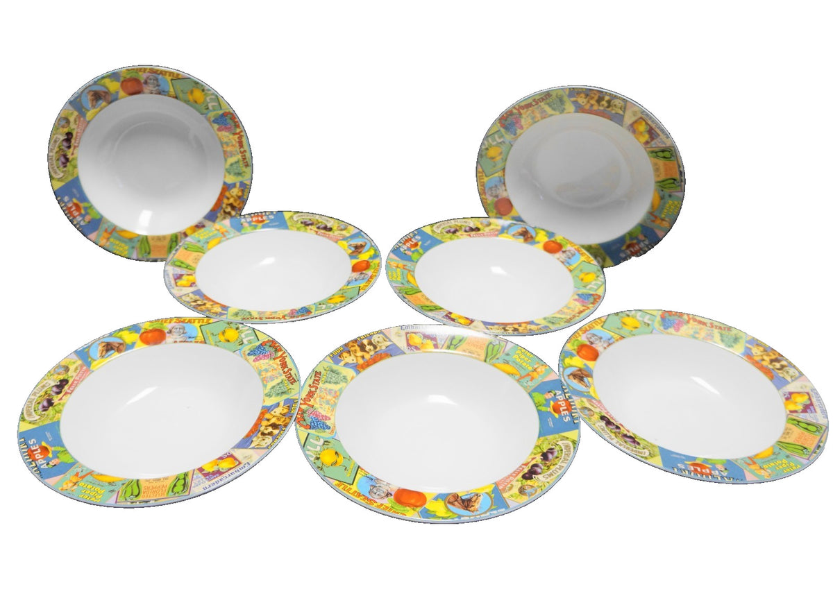 Sakura Oneida Tabletrendz Vintage Labels Rimmed Soup Bowls Set of 8