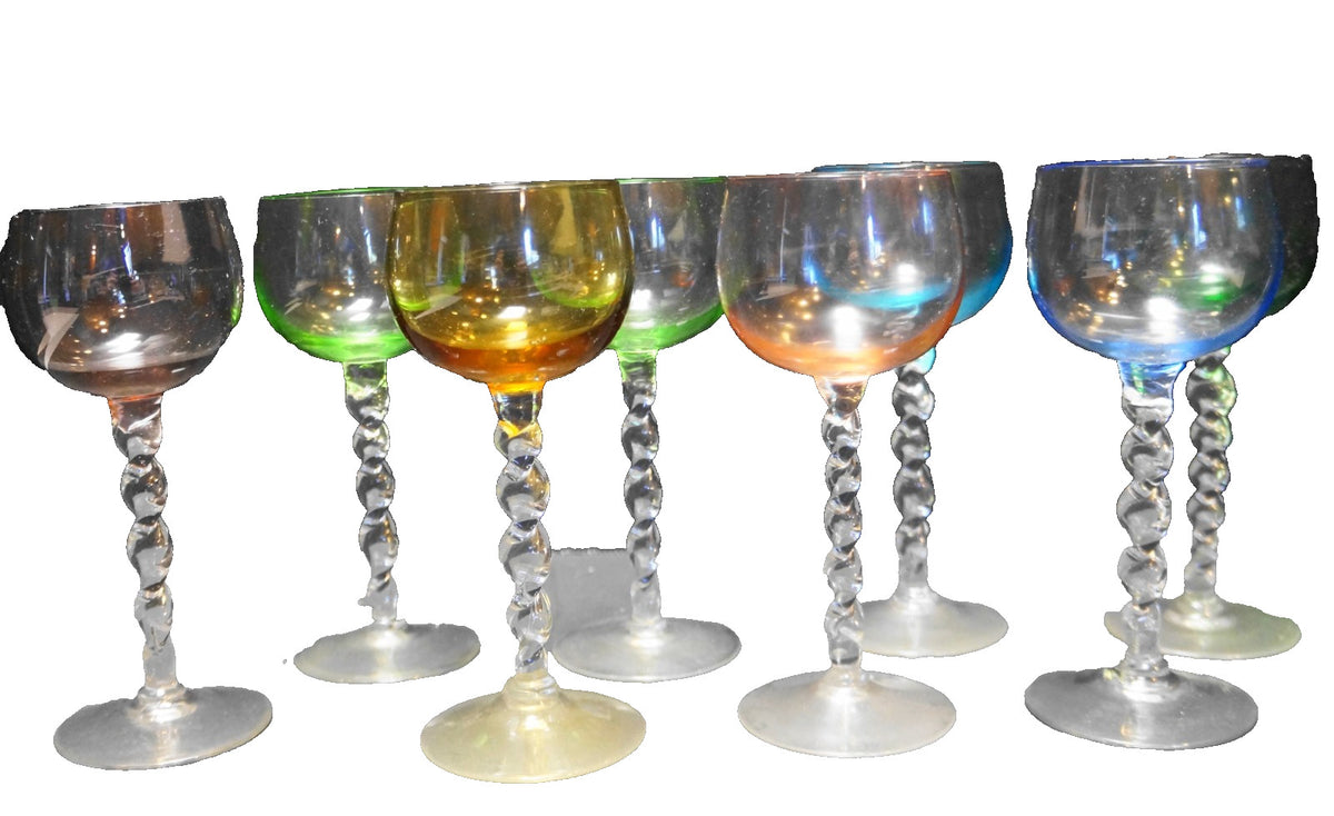 Multicolor Wine Glasses Twisted Stems Set of 8 Art Glass