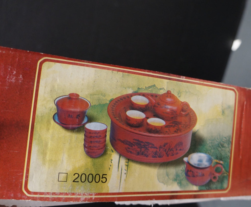 SOLD Yixing Zisha Xishi Chinese Tea Set Purple Sand Terra Cotta Color Hand Painted