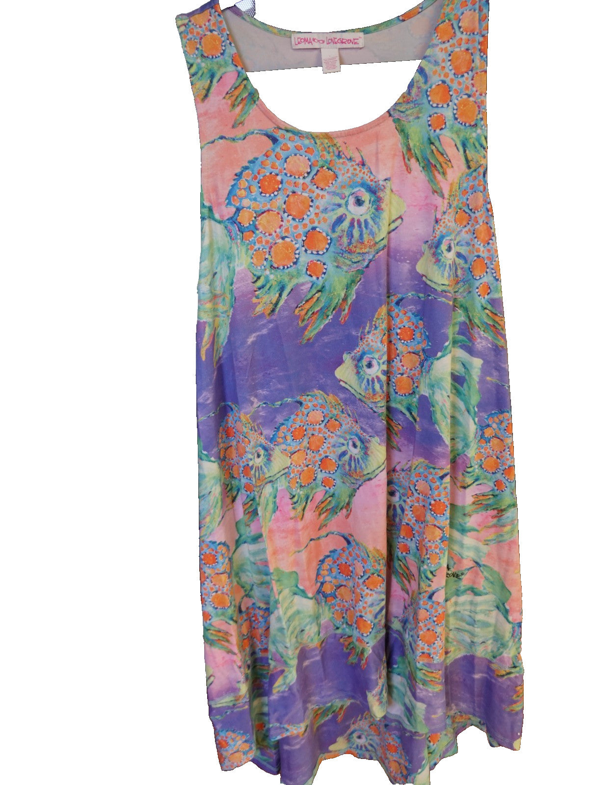 SOLD Leoma Lovegrove Tropical Fish Swing Hi/Low Hem Dress Size L