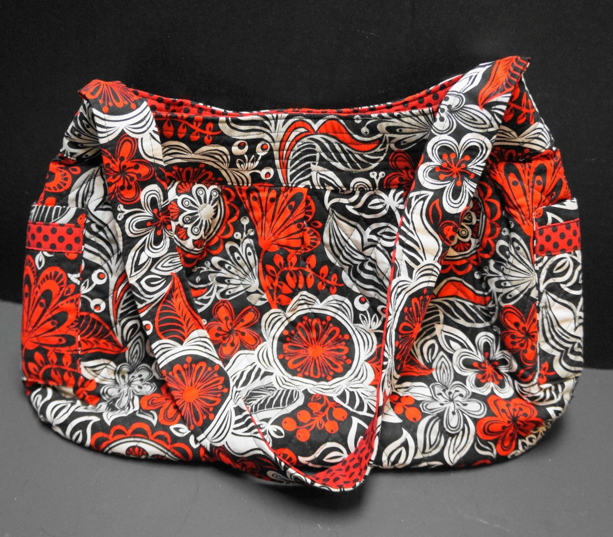 Red Black White Floral Print Quilted Purse Shoulder Bag Nancy Clubhouse Creation
