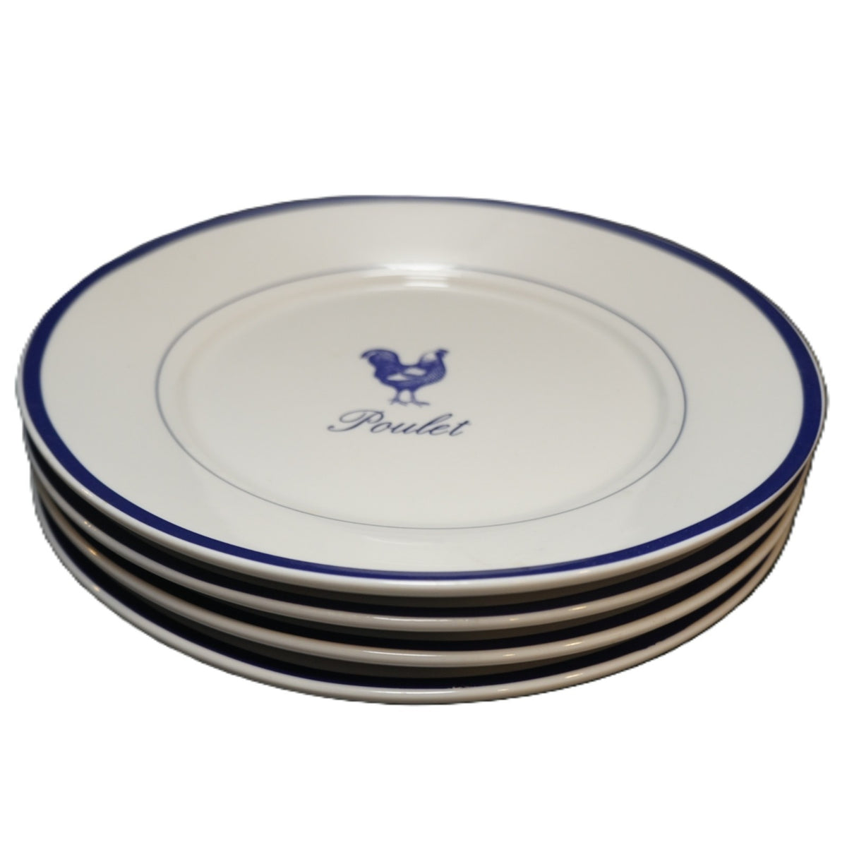 The Cellar Poulet Chicken Rooster Pattern Blue Trim Whiteware Salad Plates Set 4