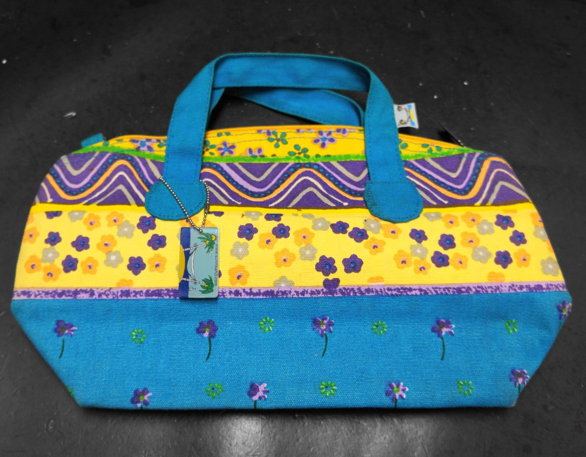 Sun 'n Sand Vintage Blue Yellow Purple Floral Print Canvas Handbag